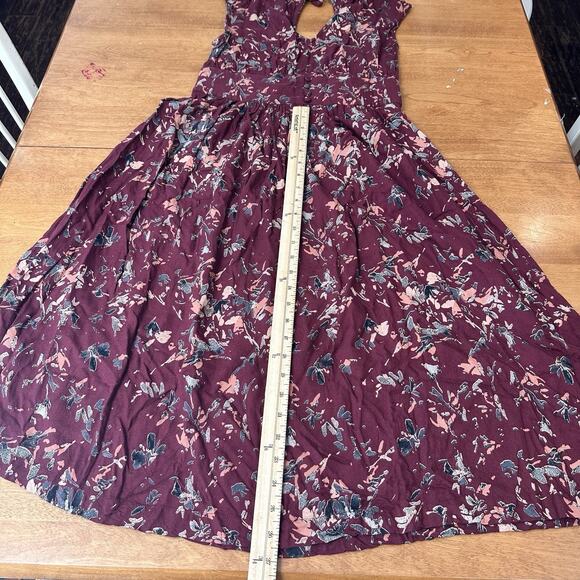 ROXY Maroon Floral Midi Milkmaid Dress Women’s Size Small S Y2K 90’s Open Back - Picture 7 of 13